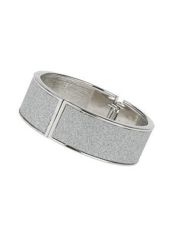 Silver Glitter Clamp Bracelet - predominant colour: silver; occasions: casual, evening, occasion; style: bangle/standard; size: standard; material: chain/metal; finish: metallic; embellishment: glitter; season: s/s 2014