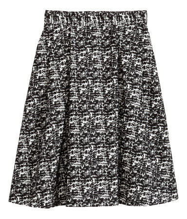 Jacquard Weave Skirt - style: full/prom skirt; fit: loose/voluminous; waist: high rise; secondary colour: white; predominant colour: black; occasions: evening, creative work; length: on the knee; fibres: polyester/polyamide - stretch; hip detail: subtle/flattering hip detail; pattern type: fabric; pattern: patterned/print; texture group: brocade/jacquard; season: s/s 2014; pattern size: standard (bottom)