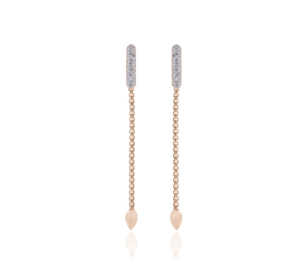Rose Gold Vermeil Skinny Bud Long Diamond Bar Earrings Diamond - predominant colour: gold; occasions: evening, occasion; style: drop; length: long; size: small/fine; material: chain/metal; fastening: pierced; finish: metallic; embellishment: crystals/glass; secondary colour: clear; season: s/s 2014