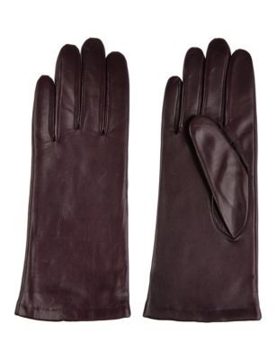 Cashmere Lined Leather Gloves - predominant colour: burgundy; occasions: casual, work; style: standard; length: wrist; material: leather; pattern: plain; season: s/s 2014