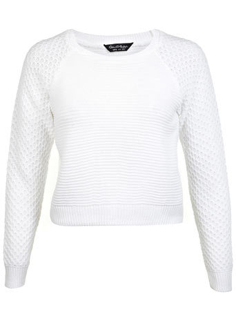 White Ottoman Crew Neck Jumper - sleeve style: raglan; pattern: plain; length: cropped; style: standard; predominant colour: white; occasions: casual, creative work; fibres: acrylic - 100%; fit: standard fit; neckline: crew; sleeve length: long sleeve; texture group: knits/crochet; pattern type: knitted - other; season: a/w 2014