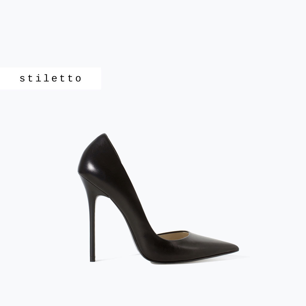 Leather Stiletto Shoes - predominant colour: black; occasions: evening, occasion, creative work; material: leather; heel: stiletto; toe: pointed toe; style: courts; finish: plain; pattern: plain; heel height: very high; season: a/w 2014
