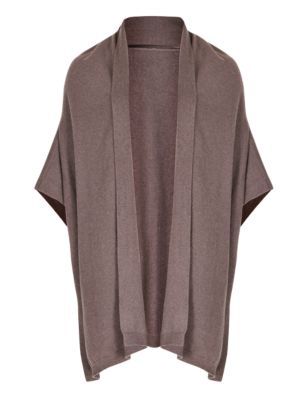 Pure Cashmere Shawl Collar Wrap - pattern: plain; neckline: shawl; length: below the bottom; style: open front; predominant colour: taupe; occasions: casual, creative work; fit: loose; back detail: shorter hem at back than at front; fibres: cashmere - 100%; sleeve length: 3/4 length; texture group: knits/crochet; pattern type: knitted - fine stitch; sleeve style: cape/poncho sleeve; trends: minimal sleek, simple lux; season: a/w 2014