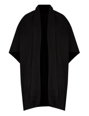 Pure Cashmere Shawl Collar Wrap - pattern: plain; neckline: shawl; length: below the bottom; style: open front; predominant colour: black; occasions: casual, creative work; fit: loose; back detail: shorter hem at back than at front; fibres: cashmere - 100%; sleeve length: 3/4 length; texture group: knits/crochet; pattern type: knitted - fine stitch; sleeve style: cape/poncho sleeve; season: a/w 2014