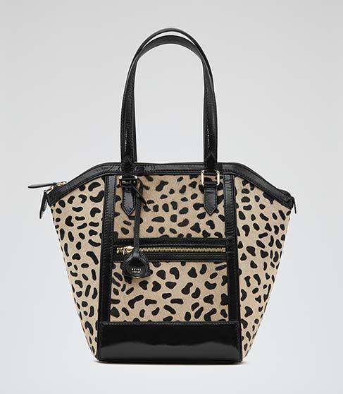 Marlo Print Animal Print Tote Bag - predominant colour: stone; secondary colour: black; occasions: casual; type of pattern: heavy; style: tote; length: shoulder (tucks under arm); size: standard; material: leather; pattern: animal print; finish: plain; season: a/w 2014; multicoloured: multicoloured