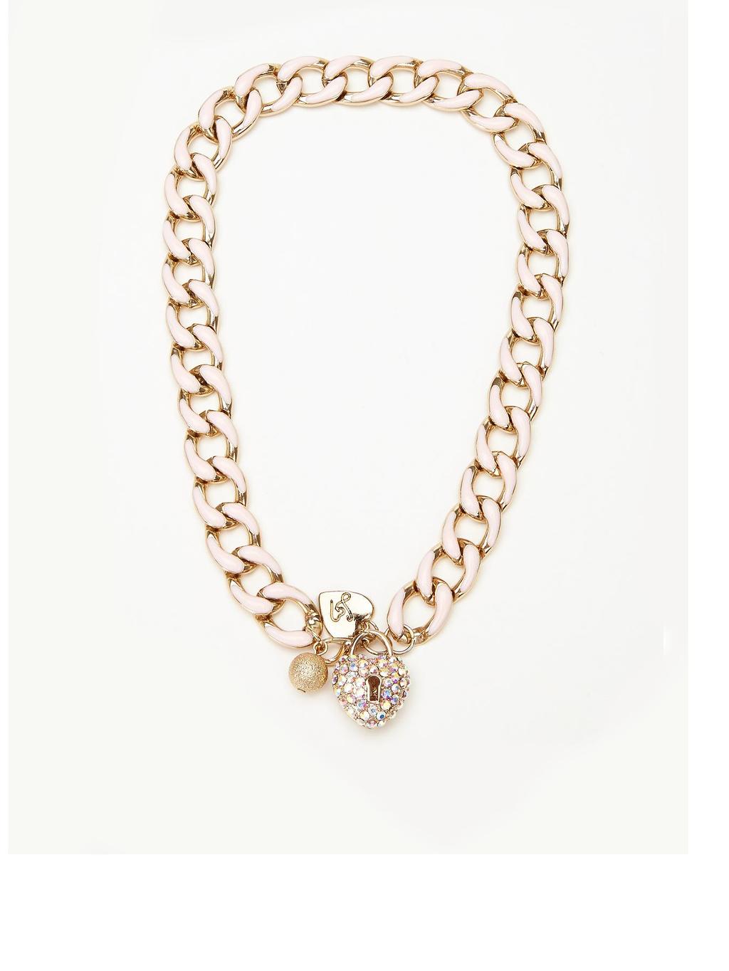 Padlock Chain Necklace, Pink - predominant colour: gold; occasions: evening, occasion; length: mid; size: large/oversized; material: chain/metal; finish: metallic; embellishment: chain/metal; season: a/w 2014; style: chain (no pendant)