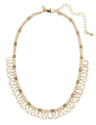 Gold Plated Lace Ball Chain Collar Necklace - predominant colour: gold; occasions: occasion; length: short; size: standard; material: chain/metal; finish: metallic; embellishment: chain/metal; style: bib/statement; season: a/w 2014