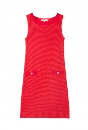 Nikita Honeycomb Knit Sleeveless Dress - style: a line; neckline: round neck; pattern: plain, horizontal stripes, lightly patterned; sleeve: sleeveless; hip detail: front pockets at hip; predominant colour: true red; occasions: casual wear, evening wear; length: just above the knee; fit: soft a line; trends: red, sixties, knitwear; material: pure cotton