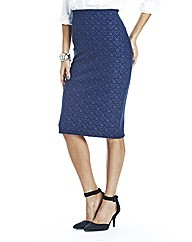 Jacqauard Skirt 29in - style: pencil; fit: tailored/fitted; waist: high rise; predominant colour: royal blue; occasions: work, creative work; length: on the knee; fibres: polyester/polyamide - mix; pattern type: fabric; pattern: patterned/print; texture group: brocade/jacquard; season: a/w 2014; pattern size: big & busy (bottom)