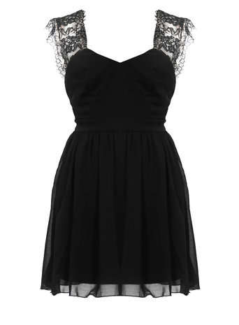 Womens **Elise Ryan Eyelash Lace Skater Dress Black - length: mid thigh; pattern: plain; sleeve style: sleeveless; neckline: sweetheart; shoulder detail: contrast pattern/fabric at shoulder; predominant colour: black; occasions: evening, occasion; fit: fitted at waist & bust; style: fit & flare; fibres: polyester/polyamide - 100%; hip detail: soft pleats at hip/draping at hip/flared at hip; sleeve length: sleeveless; texture group: sheer fabrics/chiffon/organza etc.; pattern type: fabric; embellishment: lace; trends: artesanal details; season: a/w 2014