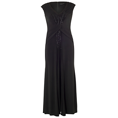 Pintuck Beaded Jersey Dress, Black - neckline: v-neck; sleeve style: capped; pattern: plain; style: maxi dress; length: ankle length; waist detail: flattering waist detail; predominant colour: black; occasions: evening, occasion; fit: body skimming; fibres: polyester/polyamide - stretch; sleeve length: sleeveless; pattern type: fabric; texture group: jersey - stretchy/drapey; embellishment: beading; season: a/w 2014; wardrobe: event; embellishment location: bust, waist