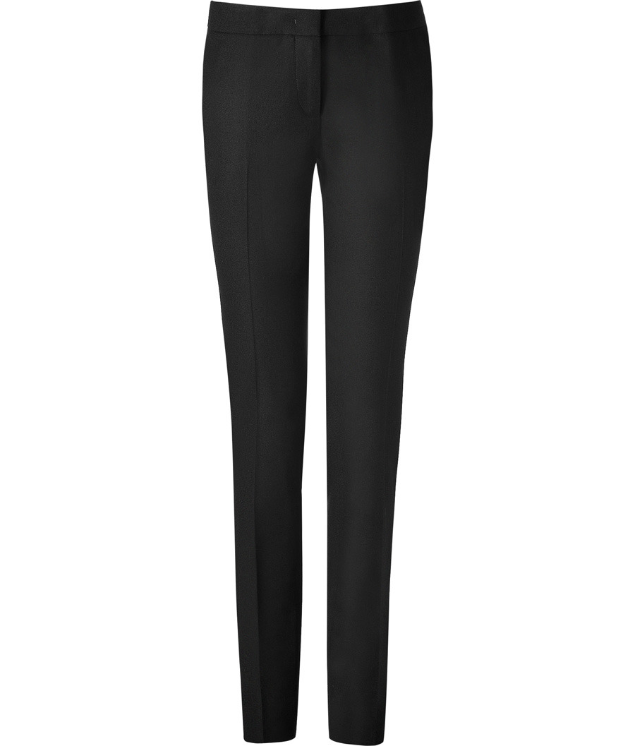 Black Slim Leg Pants - length: standard; pocket detail: small back pockets; waist: mid/regular rise; predominant colour: black; occasions: evening, work; fibres: wool - stretch; waist detail: narrow waistband; fit: skinny/tight leg; style: standard
