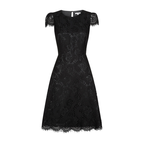 Agatha Dress - sleeve style: capped; predominant colour: black; occasions: evening, occasion; length: just above the knee; fit: fitted at waist & bust; style: fit & flare; neckline: crew; sleeve length: short sleeve; texture group: lace; pattern: patterned/print; embellishment: lace; season: a/w 2014