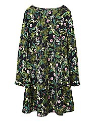 Botanical Swing Tunic - style: tunic; predominant colour: dark green; occasions: casual; neckline: scoop; fibres: polyester/polyamide - 100%; fit: loose; length: mid thigh; hip detail: soft pleats at hip/draping at hip/flared at hip; sleeve length: long sleeve; sleeve style: standard; pattern type: fabric; pattern: florals; texture group: woven light midweight; season: a/w 2014; pattern size: big & busy (top); multicoloured: multicoloured