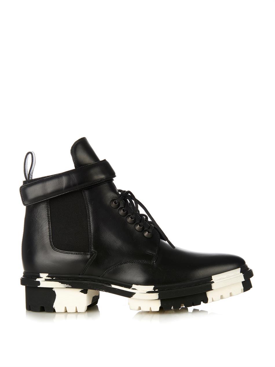 Unit Leather Biker Ankle Boots - secondary colour: white; predominant colour: black; occasions: casual; material: leather; heel height: mid; heel: block; toe: round toe; boot length: ankle boot; style: standard; finish: plain; pattern: animal print; season: a/w 2014; shoe detail: platform with tread