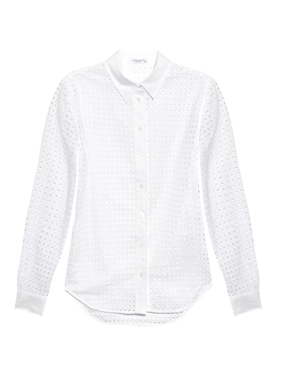 Brett Broderie Anglaise Shirt - neckline: shirt collar/peter pan/zip with opening; pattern: plain; style: shirt; predominant colour: white; occasions: casual, work, creative work; length: standard; fibres: cotton - 100%; fit: body skimming; sleeve length: long sleeve; sleeve style: standard; texture group: cotton feel fabrics; pattern type: fabric; season: a/w 2014