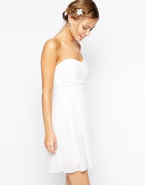 Prom Dress In Pleated Chiffon Cream - length: mid thigh; neckline: strapless (straight/sweetheart); pattern: plain; sleeve style: strapless; predominant colour: ivory/cream; occasions: evening, occasion; fit: fitted at waist & bust; style: fit & flare; fibres: polyester/polyamide - 100%; sleeve length: sleeveless; texture group: sheer fabrics/chiffon/organza etc.; pattern type: fabric; season: a/w 2014
