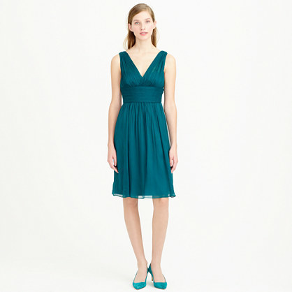 Ava Dress In Silk Chiffon - neckline: low v-neck; fit: fitted at waist; pattern: plain; sleeve style: sleeveless; waist detail: wide waistband/cummerbund; back detail: low cut/open back; predominant colour: teal; occasions: evening, occasion; length: on the knee; style: fit & flare; fibres: silk - 100%; sleeve length: sleeveless; texture group: sheer fabrics/chiffon/organza etc.; pattern type: fabric; season: a/w 2014
