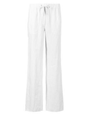 Pure Linen Wide Leg Trousers - length: standard; pattern: plain; waist: mid/regular rise; predominant colour: white; occasions: casual; fibres: linen - 100%; texture group: linen; fit: straight leg; pattern type: fabric; style: standard; season: s/s 2015