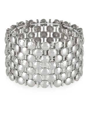 Metal Circle Stretch Bracelet - predominant colour: silver; occasions: evening, occasion, creative work; style: cuff; size: large/oversized; material: chain/metal; finish: metallic; season: s/s 2015