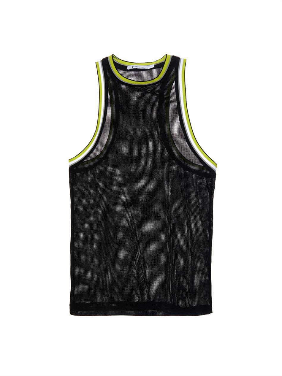 Waffle Mesh Tank Top - pattern: plain; sleeve style: sleeveless; style: vest top; predominant colour: black; occasions: casual, activity; length: standard; fit: body skimming; neckline: crew; sleeve length: sleeveless; pattern type: fabric; texture group: other - light to midweight; fibres: viscose/rayon - mix; season: a/w 2014