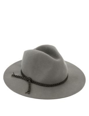 Pure Wool Fedora Hat - predominant colour: mid grey; secondary colour: black; occasions: casual, creative work; type of pattern: standard; embellishment: ribbon; style: fedora; size: standard; material: fabric; pattern: plain; season: s/s 2015; trends: 70's summer of love