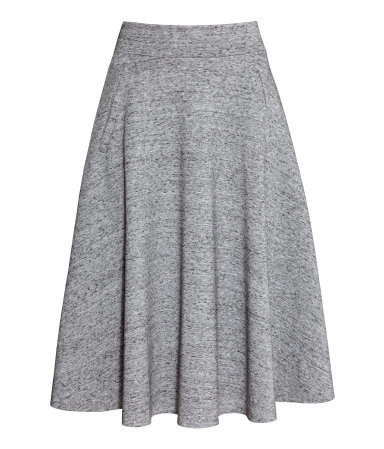 Knee Length Skirt - length: below the knee; pattern: plain; fit: loose/voluminous; waist: high rise; predominant colour: light grey; occasions: casual, evening, creative work; style: a-line; fibres: polyester/polyamide - stretch; pattern type: fabric; texture group: jersey - stretchy/drapey; season: s/s 2015; wardrobe: basic