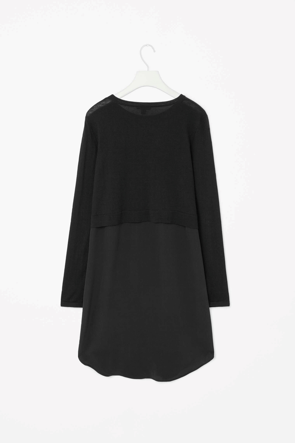 Silk Skirt Merino Dress - style: shift; length: mid thigh; neckline: round neck; pattern: plain; predominant colour: black; occasions: evening, work, creative work; fit: soft a-line; fibres: silk - mix; sleeve length: long sleeve; sleeve style: standard; texture group: silky - light; pattern type: fabric; season: s/s 2015; wardrobe: highlight