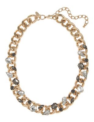 Cluster Diamanté Necklace - secondary colour: silver; predominant colour: gold; occasions: evening, occasion; length: short; size: standard; material: chain/metal; finish: metallic; embellishment: crystals/glass; style: bib/statement; season: s/s 2015