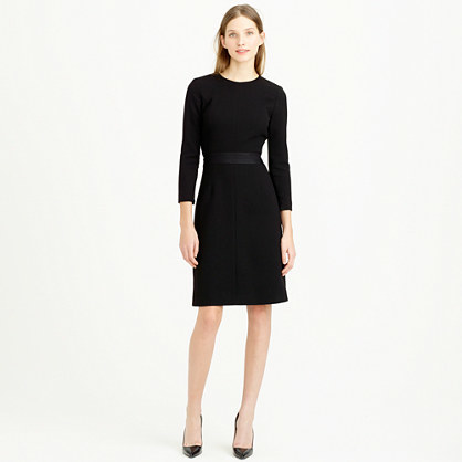 Petite Double Faced Wool Crepe Dress - style: shift; fit: tailored/fitted; pattern: plain; waist detail: fitted waist; predominant colour: black; occasions: evening, work, occasion, creative work; length: on the knee; fibres: wool - 100%; neckline: crew; sleeve length: 3/4 length; sleeve style: standard; texture group: crepes; pattern type: fabric; season: s/s 2015