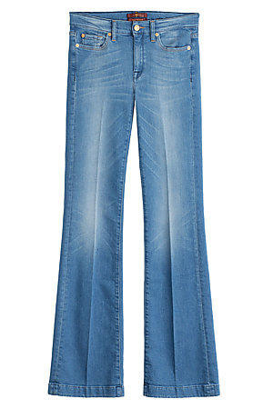 Flared Jeans Blue - style: flares; length: standard; pattern: plain; waist: mid/regular rise; predominant colour: denim; occasions: casual, creative work; fibres: cotton - 100%; jeans detail: washed/faded; texture group: denim; pattern type: fabric; trends: seventies retro; season: s/s 2015