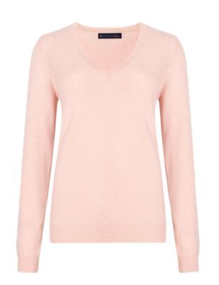 Pure Cashmere V Neck Jumper - neckline: v-neck; pattern: plain; style: standard; predominant colour: blush; occasions: casual, creative work; length: standard; fit: slim fit; fibres: cashmere - 100%; sleeve length: long sleeve; sleeve style: standard; texture group: knits/crochet; pattern type: knitted - fine stitch; pattern size: standard; season: s/s 2015