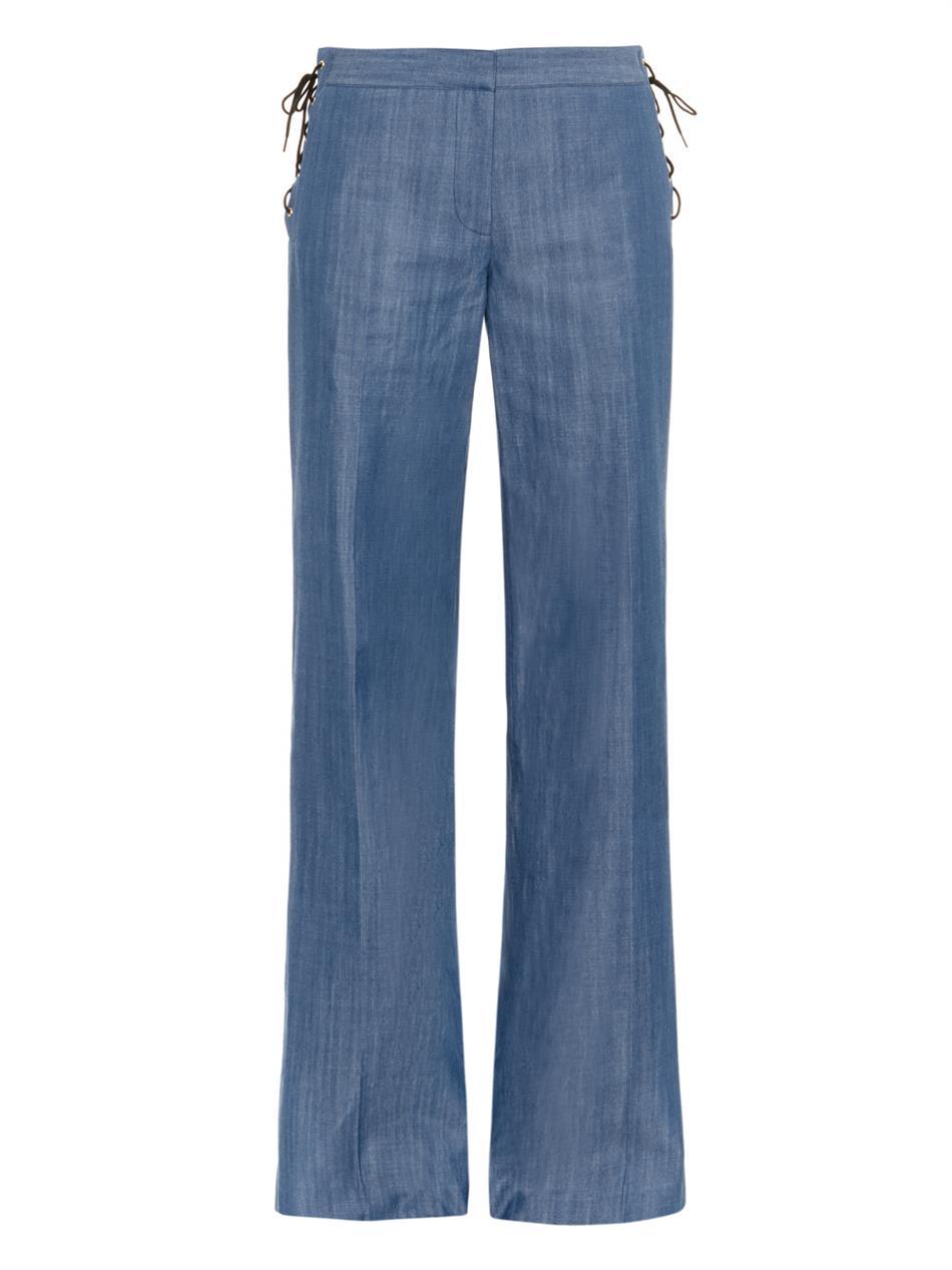 Sailor Wide Leg Lightweight Denim Trousers - length: standard; pattern: plain; waist: mid/regular rise; predominant colour: denim; occasions: casual, creative work; fibres: cotton - 100%; waist detail: narrow waistband; texture group: denim; fit: wide leg; pattern type: fabric; style: standard; season: s/s 2015