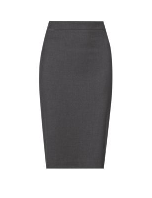 Welt Pockets Pencil Skirt - pattern: plain; style: pencil; fit: tailored/fitted; waist: high rise; predominant colour: charcoal; occasions: work; length: on the knee; fibres: polyester/polyamide - stretch; waist detail: narrow waistband; pattern type: fabric; texture group: woven light midweight; season: s/s 2015