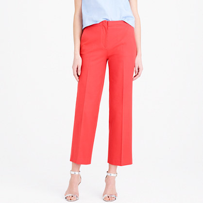 Patio Pant In Bi Stretch Cotton - pattern: plain; pocket detail: small back pockets, pockets at the sides; waist: mid/regular rise; predominant colour: coral; occasions: casual, evening, creative work; length: ankle length; fibres: cotton - mix; fit: straight leg; pattern type: fabric; texture group: woven light midweight; style: standard; season: s/s 2015