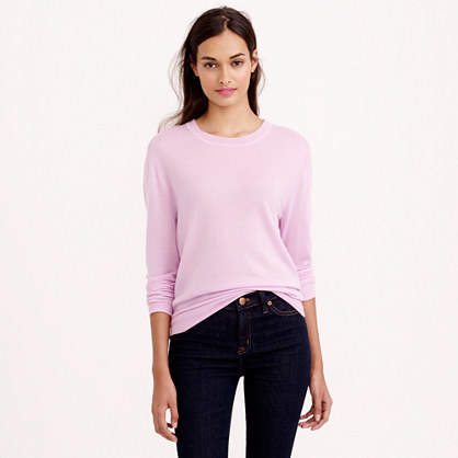 Italian Featherweight Cashmere Rib Trim Sweater - pattern: plain; style: standard; predominant colour: pink; occasions: casual, work, creative work; length: standard; fit: standard fit; neckline: crew; fibres: cashmere - 100%; sleeve length: long sleeve; sleeve style: standard; texture group: knits/crochet; pattern type: knitted - fine stitch; season: s/s 2015