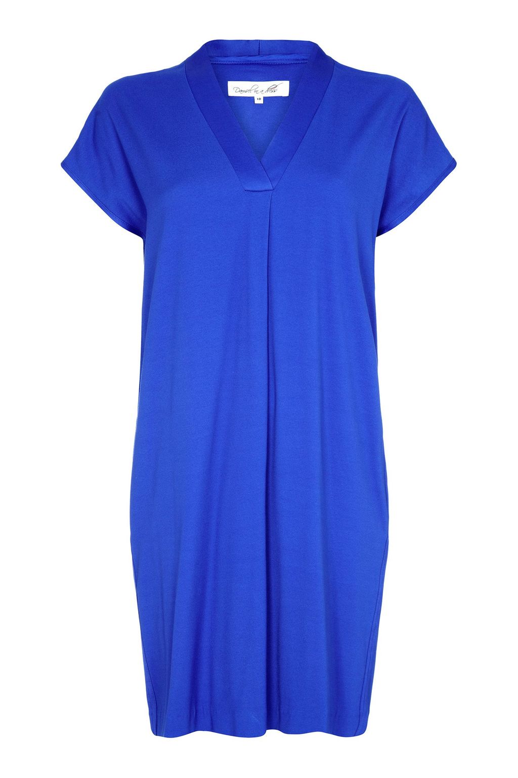 Bondi Dress, Blue - style: shift; neckline: v-neck; fit: loose; pattern: plain; predominant colour: royal blue; occasions: casual, evening; length: just above the knee; fibres: viscose/rayon - stretch; sleeve length: short sleeve; sleeve style: standard; pattern type: fabric; texture group: jersey - stretchy/drapey; season: s/s 2015