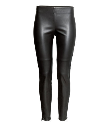 Imitation Leather Trousers - length: standard; pattern: plain; waist detail: elasticated waist; waist: high rise; predominant colour: black; occasions: casual, evening, creative work; texture group: leather; fit: skinny/tight leg; pattern type: fabric; style: standard; fibres: pvc/polyurethene - 100%; season: s/s 2015; wardrobe: highlight