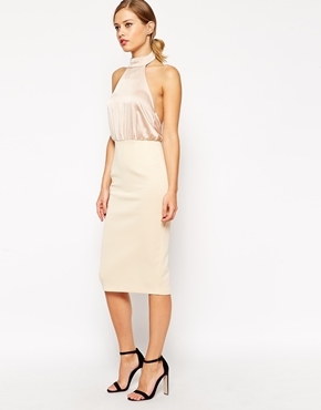 Soft Halter Pencil Dress Nude - style: shift; length: below the knee; fit: tailored/fitted; pattern: plain; sleeve style: sleeveless; neckline: low halter neck; predominant colour: nude; occasions: evening, occasion; fibres: polyester/polyamide - 100%; sleeve length: sleeveless; pattern type: fabric; texture group: other - light to midweight; season: s/s 2015