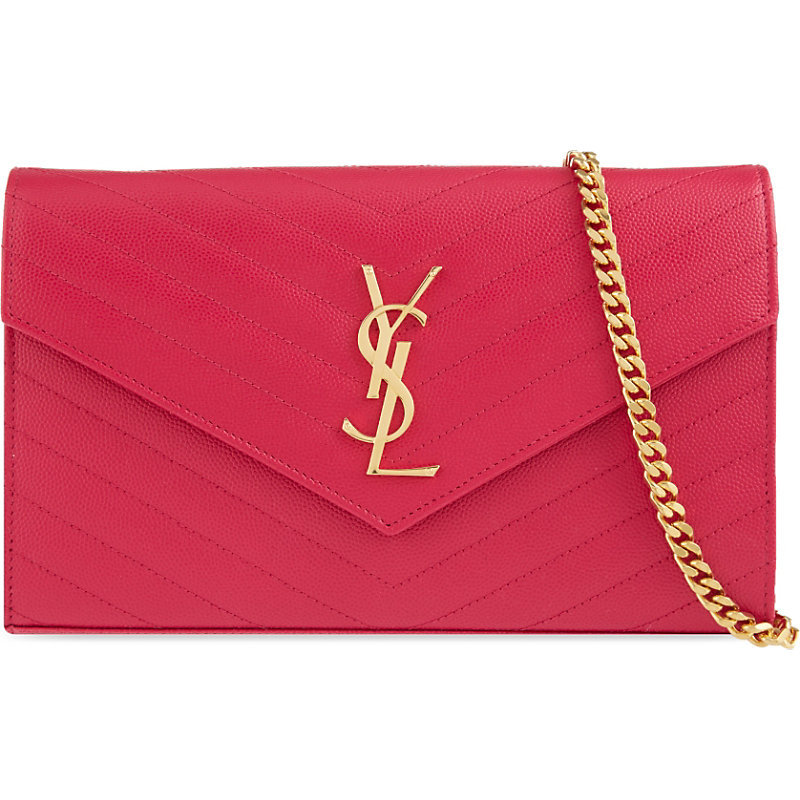 Monogram Quilted Leather Shoulder Bag, Women's, Pink - predominant colour: true red; occasions: evening, occasion; type of pattern: standard; style: clutch; length: hand carry; size: small; material: leather; pattern: plain; finish: plain; season: s/s 2015