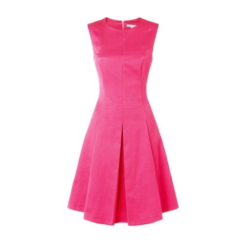 Acacia Dress - length: mid thigh; pattern: plain; sleeve style: sleeveless; style: prom dress; predominant colour: hot pink; occasions: evening, occasion; fit: fitted at waist & bust; fibres: cotton - 100%; neckline: crew; hip detail: structured pleats at hip; sleeve length: sleeveless; pattern type: fabric; texture group: brocade/jacquard; season: s/s 2015
