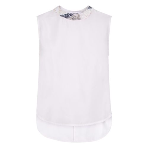Verbena Top - pattern: plain; sleeve style: sleeveless; predominant colour: white; occasions: casual, evening; length: standard; style: top; fibres: cotton - 100%; fit: straight cut; neckline: crew; sleeve length: sleeveless; texture group: crepes; pattern type: fabric; embellishment: sequins; season: s/s 2015