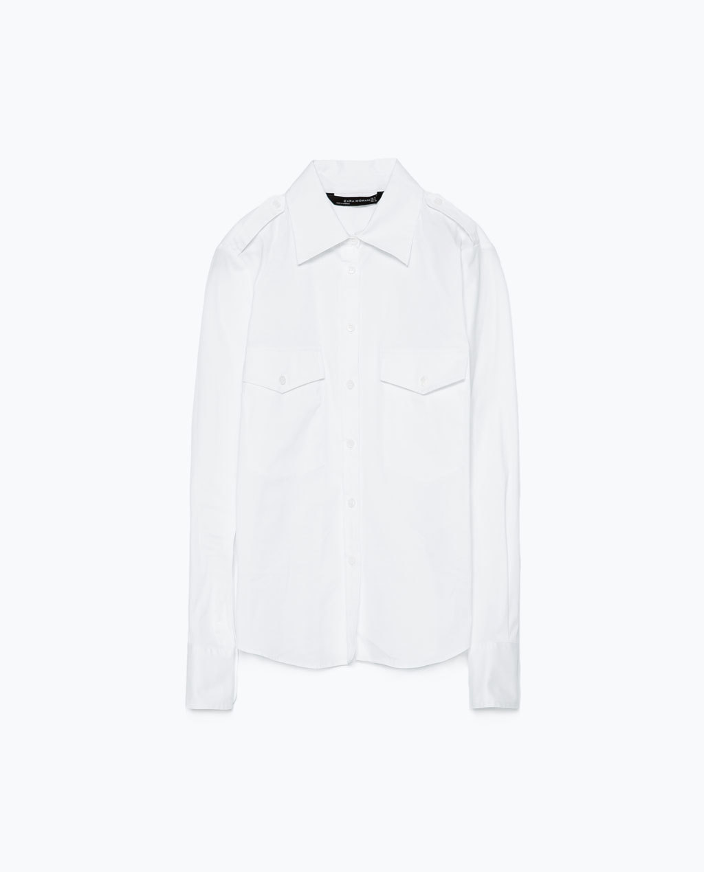 Poplin Shirt With Epaulettes - neckline: shirt collar/peter pan/zip with opening; pattern: plain; style: shirt; predominant colour: white; occasions: casual, work, creative work; length: standard; fibres: cotton - mix; fit: straight cut; shoulder detail: subtle shoulder detail; sleeve length: long sleeve; sleeve style: standard; texture group: cotton feel fabrics; bust detail: bulky details at bust; pattern type: fabric; season: s/s 2015; wardrobe: highlight