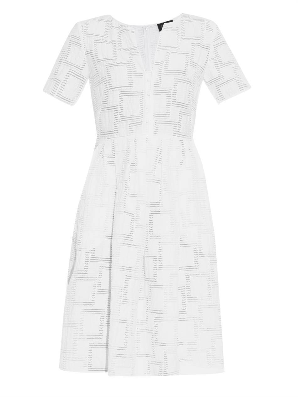 Jesse Checked Jacquard Dress - neckline: round neck; pattern: checked/gingham; predominant colour: white; occasions: evening, occasion; length: on the knee; fit: fitted at waist & bust; style: fit & flare; fibres: cotton - mix; sleeve length: short sleeve; sleeve style: standard; pattern type: fabric; texture group: brocade/jacquard; season: s/s 2015