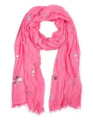 Tropical Foil Scarf With Modal - predominant colour: hot pink; occasions: casual, creative work; type of pattern: standard; style: regular; size: standard; material: fabric; pattern: plain; season: s/s 2015