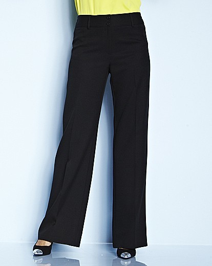 Pack Of 2 Wide Leg Trousers Length 32in - length: standard; pattern: plain; waist: mid/regular rise; predominant colour: black; occasions: work, creative work; fibres: polyester/polyamide - 100%; fit: wide leg; texture group: woven light midweight; style: standard; season: s/s 2015