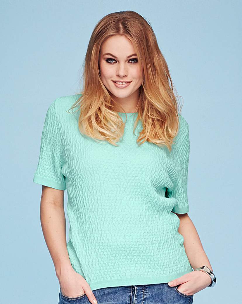 Crop Textured Jumper - pattern: plain; style: standard; predominant colour: pistachio; occasions: casual, work, creative work; length: standard; fibres: acrylic - mix; fit: standard fit; neckline: crew; sleeve length: short sleeve; sleeve style: standard; texture group: knits/crochet; pattern type: knitted - fine stitch; season: s/s 2015