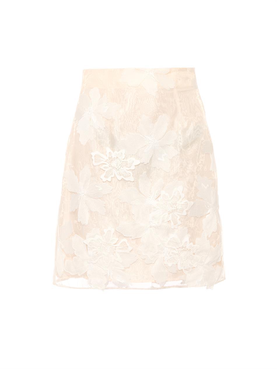 Floral Embroidered Organza Skirt - length: mid thigh; fit: loose/voluminous; waist: high rise; predominant colour: ivory/cream; occasions: evening, occasion; style: a-line; texture group: sheer fabrics/chiffon/organza etc.; pattern type: fabric; pattern: florals; embellishment: embroidered; season: s/s 2015; pattern size: light/subtle (bottom)