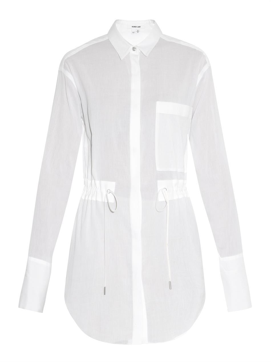 Mist Cotton Shirt - neckline: shirt collar/peter pan/zip with opening; pattern: plain; length: below the bottom; style: shirt; waist detail: belted waist/tie at waist/drawstring; predominant colour: white; occasions: casual, evening, creative work; fibres: cotton - 100%; fit: tailored/fitted; sleeve length: short sleeve; sleeve style: standard; texture group: cotton feel fabrics; pattern type: fabric; season: s/s 2015