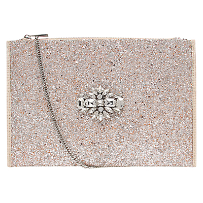 Helena Bejewelled Clutch Bag, Silver - predominant colour: nude; occasions: evening, occasion; style: clutch; length: hand carry; size: standard; material: fabric; embellishment: glitter; pattern: plain; finish: metallic; secondary colour: clear; season: s/s 2015